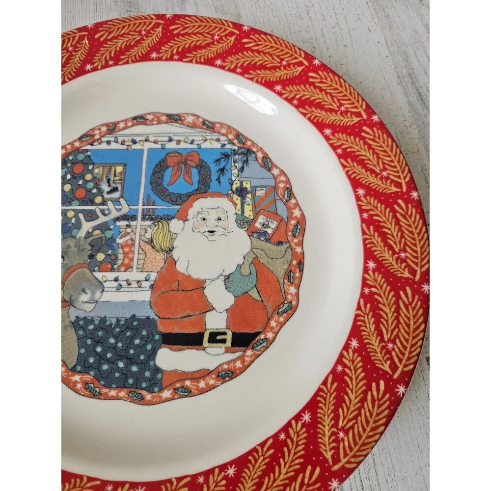 Homer Laughlin turano Santa toy store reindeer red 12-in dinner plate‎ Xmas